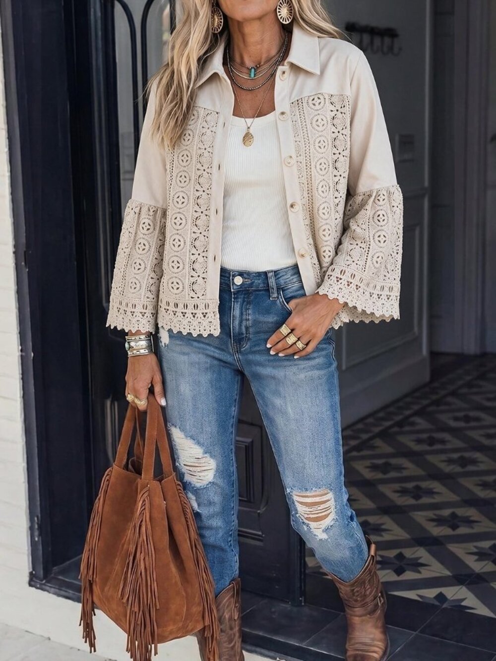 Khaki Casual Women's Single-Breasted Cardigan